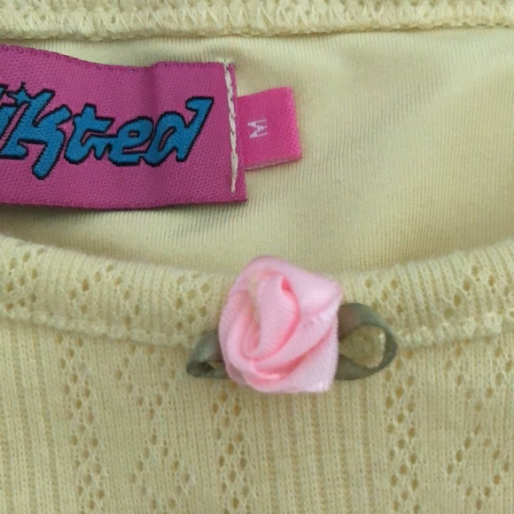 Edikted butter yellow pointelle mini dress stretch M dainty rosette - Picture 11 of 12